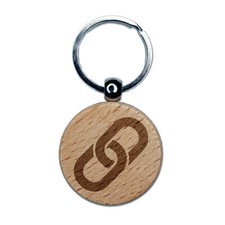 Chain Link Icon Engraved Wood Round Keychain Tag Charm