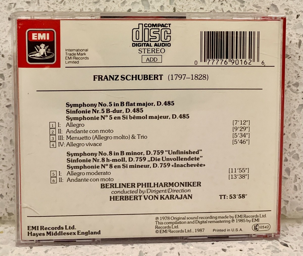 SCHUBERT Symphonies no 5 & 8 (CD, EMI Studio) KARAJAN Berlin