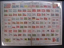 Antique Hand Colored Johnson's New Chart of National Emblems Flags Maritime 1868
