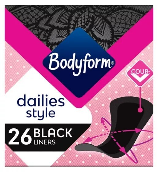 20 Boxes Bodyform Black Panty Liners  26 per pack 520 liners