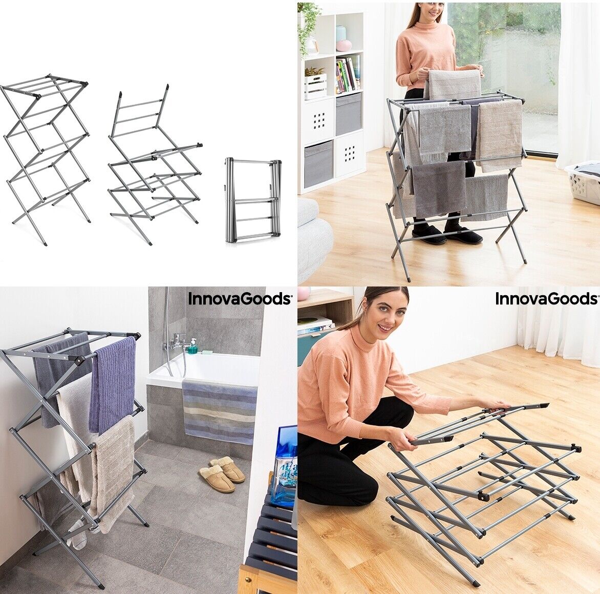 Tendedero ropa de hierro Plegable y Extensible,11 barras,3 Alturas,soporta 12 kg