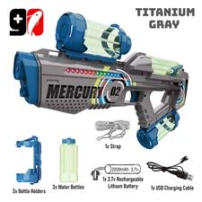 High Power Electric Water Gun 25-32Ft Range- Lights & Sounds 3 Reservoirs Gray