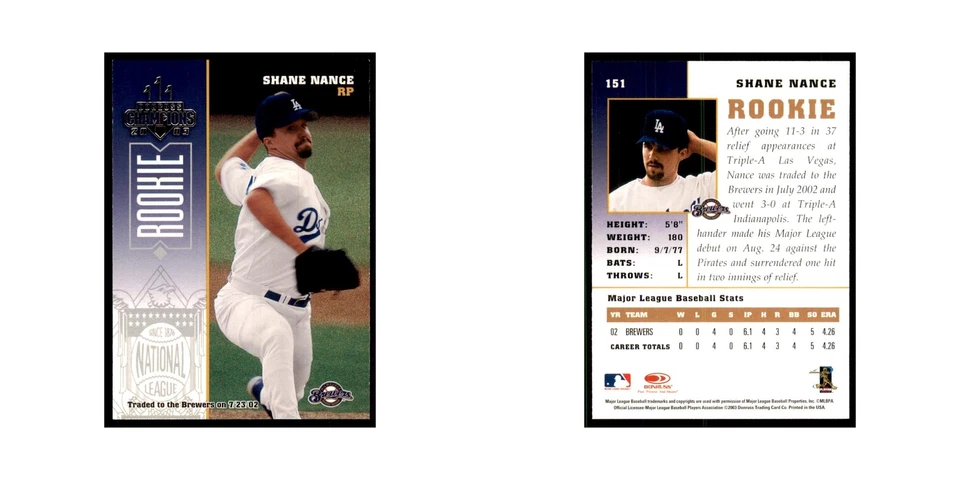 2003 Donruss Champions Shane Nance Baseball Cards #151 - Image 3 of 3