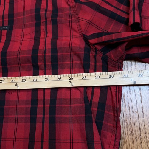 Sean John Button Shirt Men's 4XB Red & Black Buffalo Plaid Short Sleeve Pocket - Picture 4 of 7