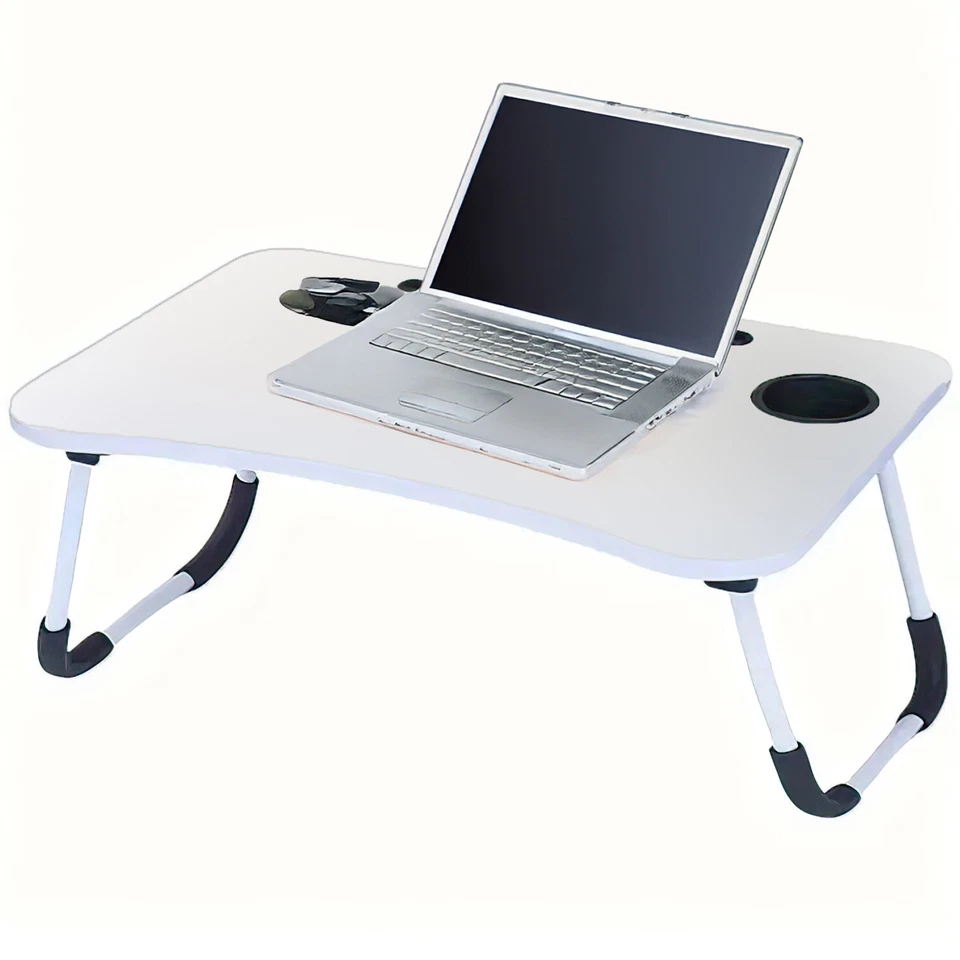 ICE ARMOR 2-PC Laptop Tray Lap Desk Stand Foldable Bed Table Cup Slot White - Image 2 of 4