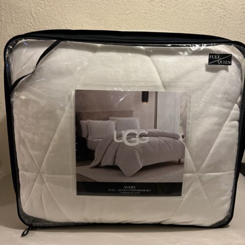 UGG Avery Queen Comforter Set 90”X92 Two Shams-20”X26” Snow (White) NEW