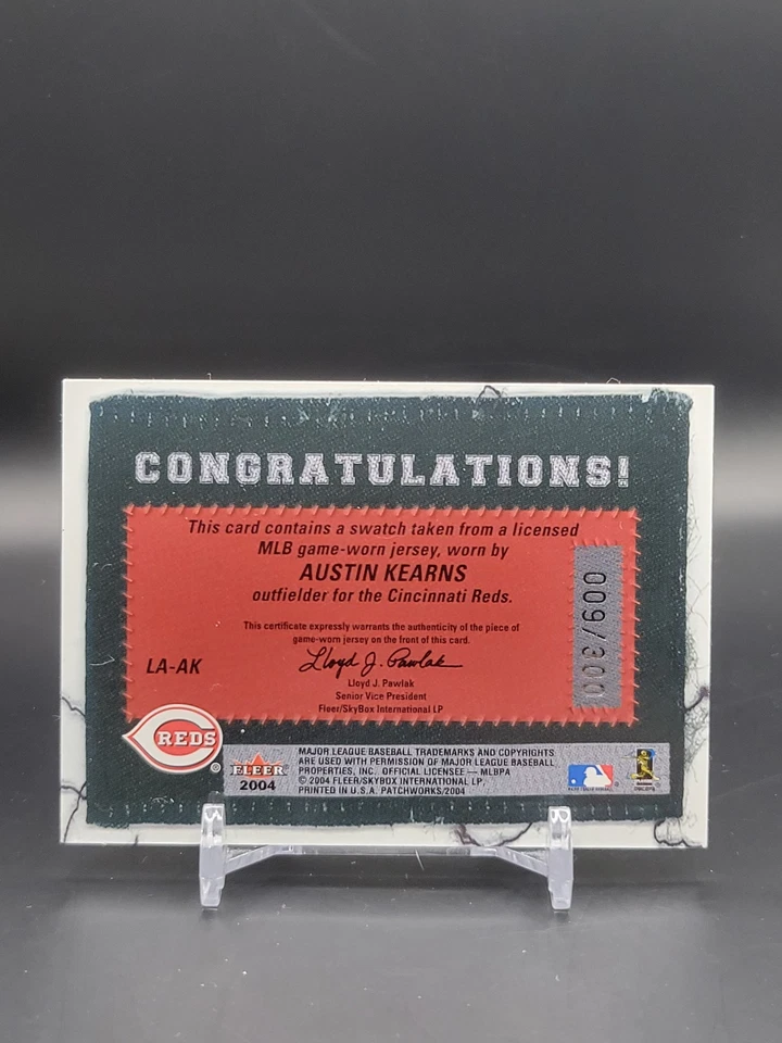 2004 Fleer Patchworks #LA-AK Austin Kearns Licensed Apparel #/300 - Изображение 2 из 2