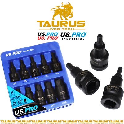 10 STCK. US PRO 1/2 ZOLL DR SCHLAGSECHSKANT-BIT-STECKDOSEN CR-V S2 H4-H19 EU ZUM DIY UK KOSTENLOSER VERSAND