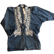 80s Oversized Acid Washed Denim Jacket Stud Embroidered Jewels American Classics