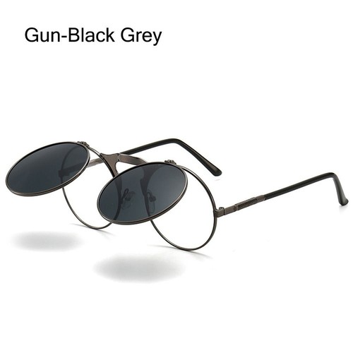 Round Flip Up Sunglasses UV400 Protection 90's Retro Shades for Women & Men - Picture 15 of 26