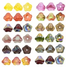 25 Bell Flower Czech Glass Beads 8MM Opaque & Transparent Vitral & Luster Colors