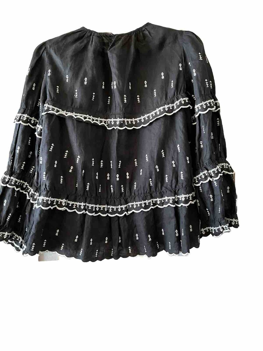 ÉTOILE ISABEL MARANT 黒 半袖ブラウス サイズ0 Isabel Marant Etoile Ruffle Blouse Daniela Black Embroidered