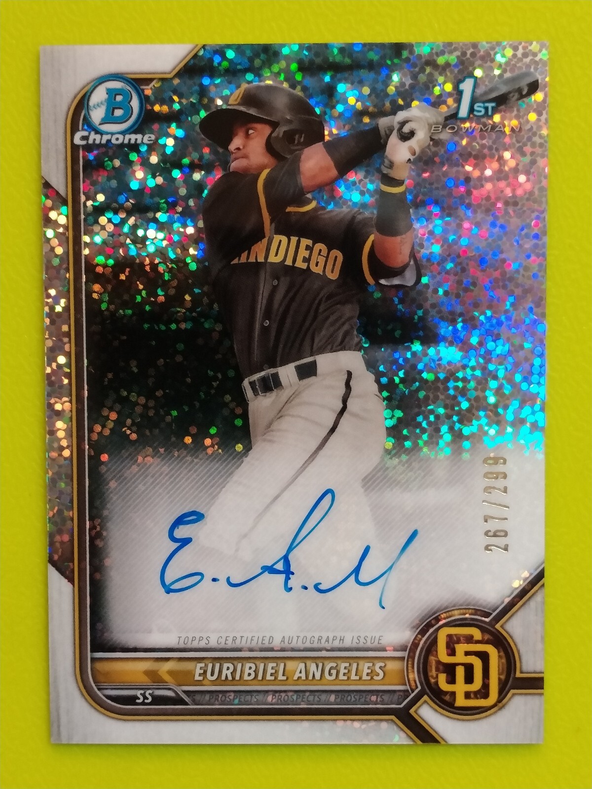 2022 EURIBIEL ANGELES 1ST BOWMAN CHROME PROSPECT SPECKLE REFRACTOR 267/299 AUTO