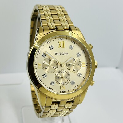 【K18刻印あり】 BULOVAL 腕時計　メンズ　ゴールド Bulova Diamond Men's Chronograph Gold Steel Gold Dial 40mm