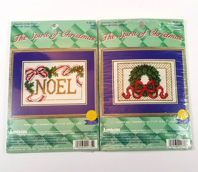 2 Janlynn Christmas Cross Stitch Kits NOEL and WREATH SEALED