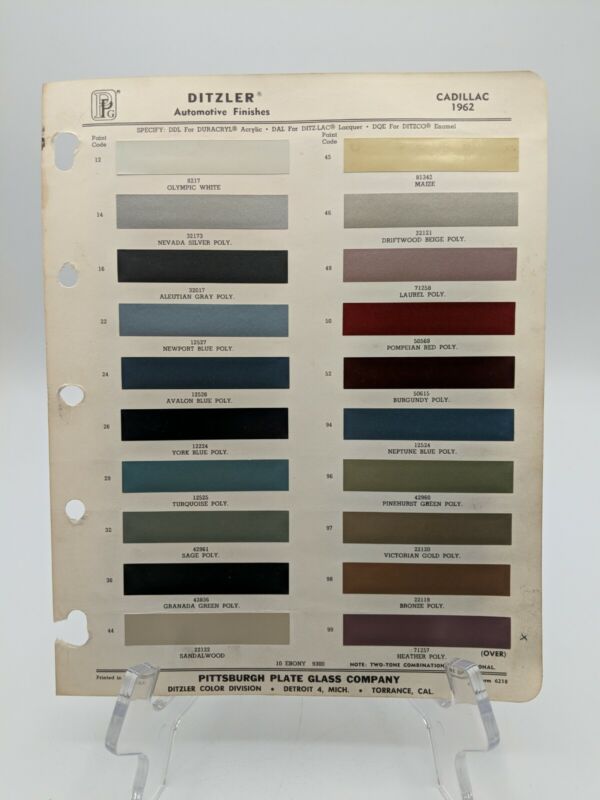 1962 Cadillac Ditzler PPG Color Chip Paint Sample Page 