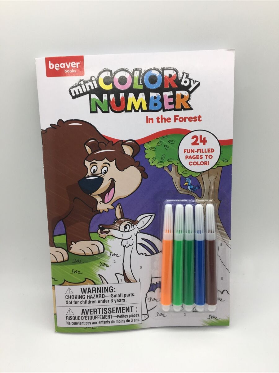 Beaver Forest Mini Color by Number Book Set & 5 Markers New Kid Art 24  Pages