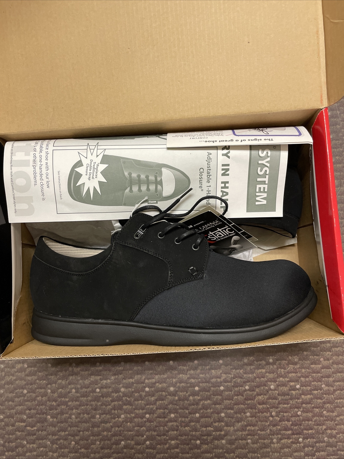 SAOLA Suola Acor Defense Comfort Street Nero Lycra Nubuck Larga W 13 M 11 Nuova con scatola Euro45