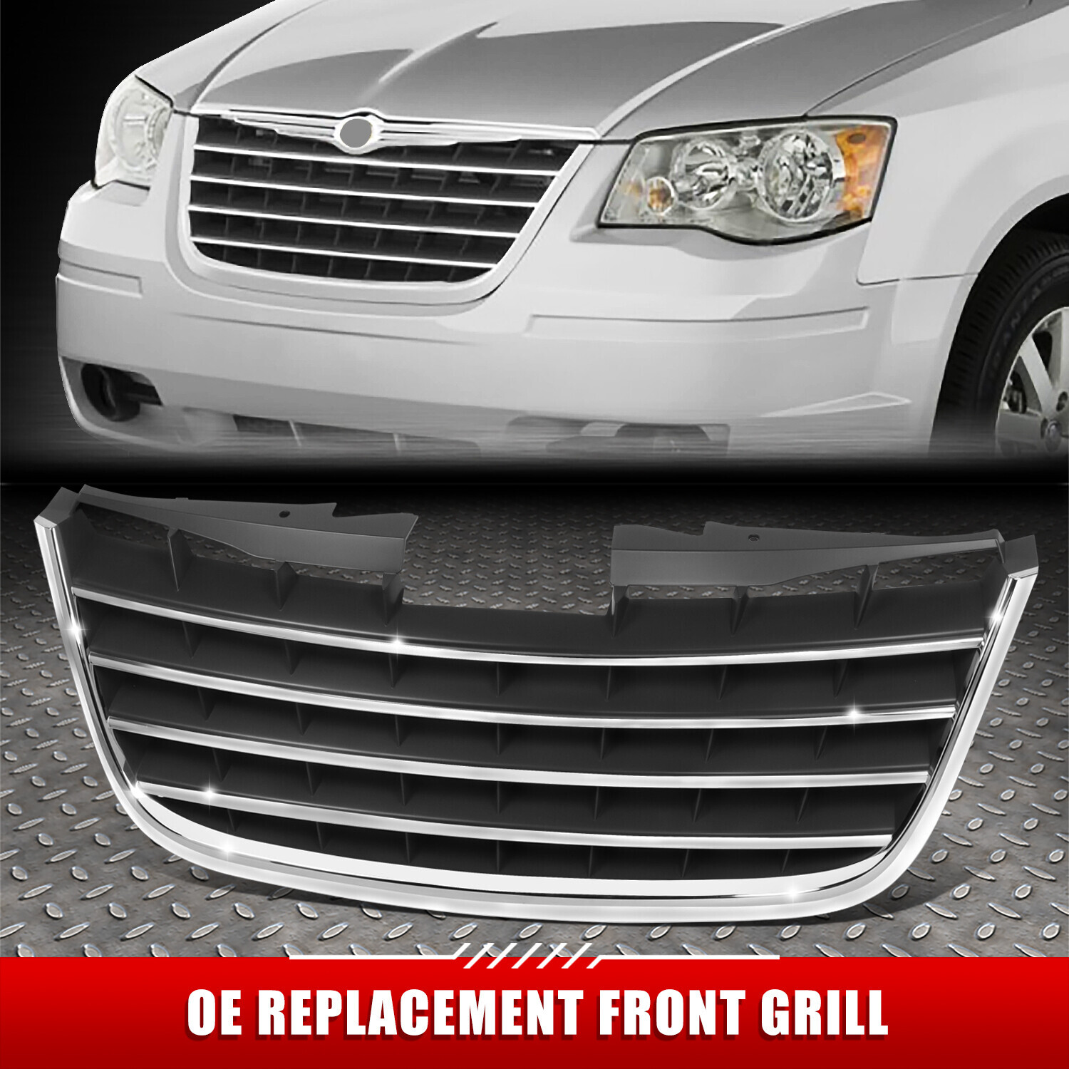 Для 08-10 Chrysler Town & Country Хромированный молдинг Темно-серая вставка передней решетки радиатора