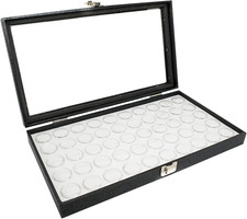 Large Glass Top Black Leatherette Jewelry Display Case  50 Count Jar