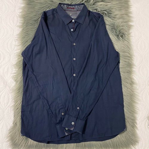 Ted Baker London Modern Fit Button Up Shirt Size 16.5 Dark Blue Long Sleeve#1380 - Picture 2 of 5