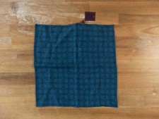  NO CUSTOMS TAX ISAIA blue plaid  logo print wool silk blend pocket square
