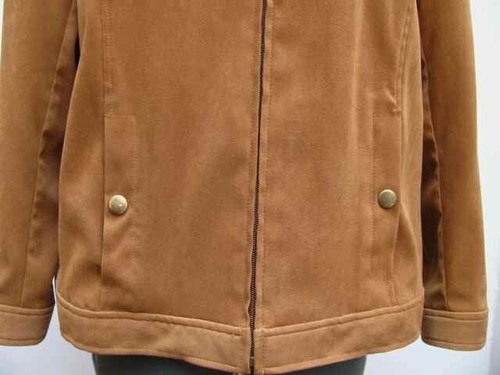 Brown Faux Suede Jacket Zippered Lightweight Drapers Damons Petites Size PS - Picture 6 of 9