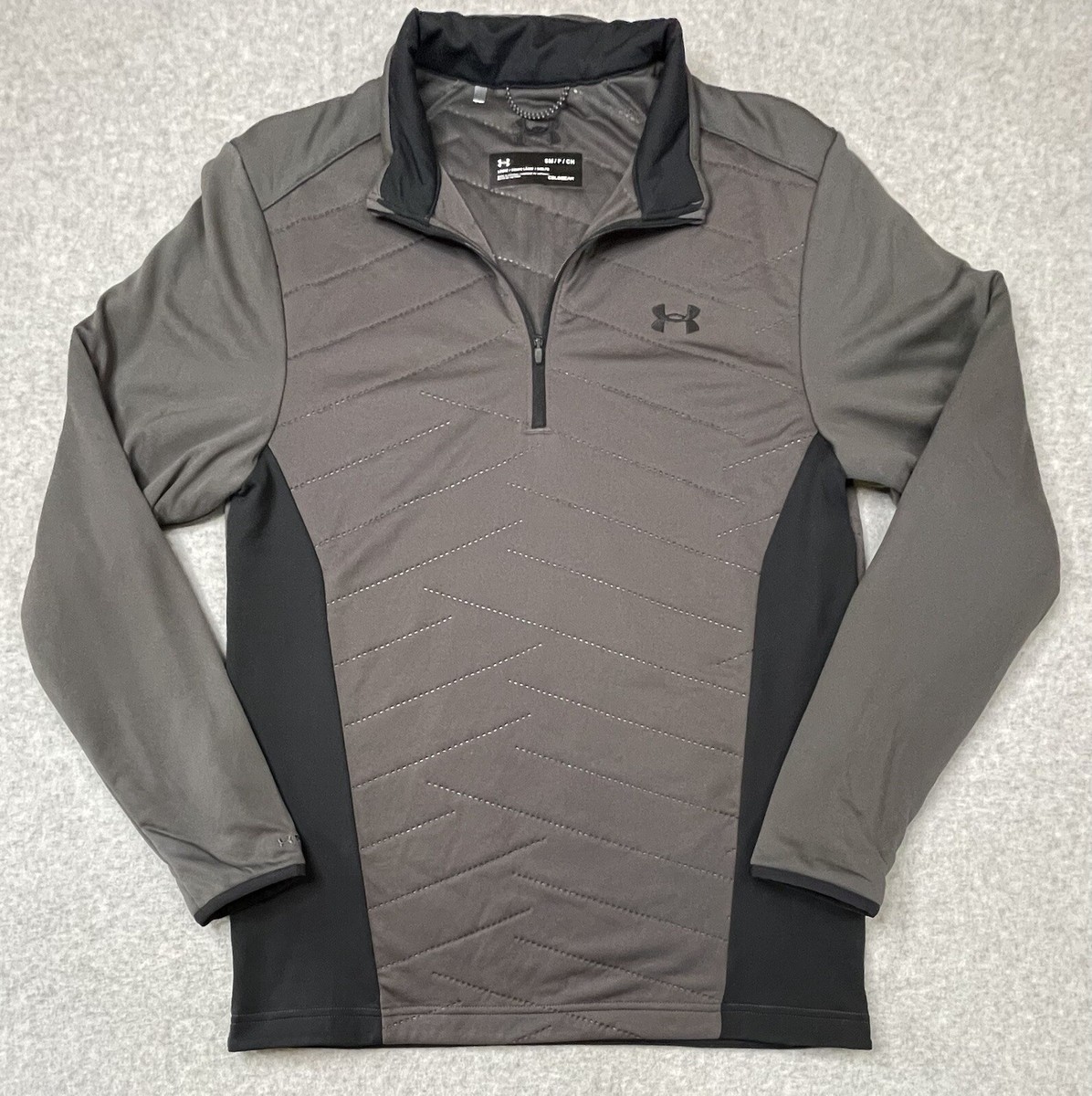 Under Armour Track Jacket Gray Brown Logo 1/4 Zip Quilted Coldgear