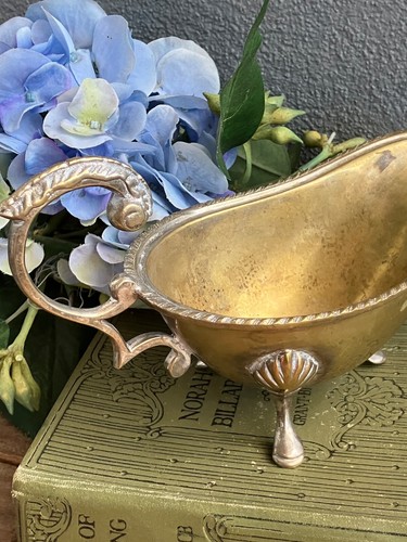 Antique metal gravy or sauce boat - brass & silver plated./11 - Picture 4 of 9