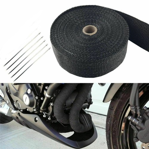 2" Roll Motorcycle Black Fiberglass Exhaust Header Pipe Heat Wrap Tape w/ 5 Ties - Picture 1 of 12