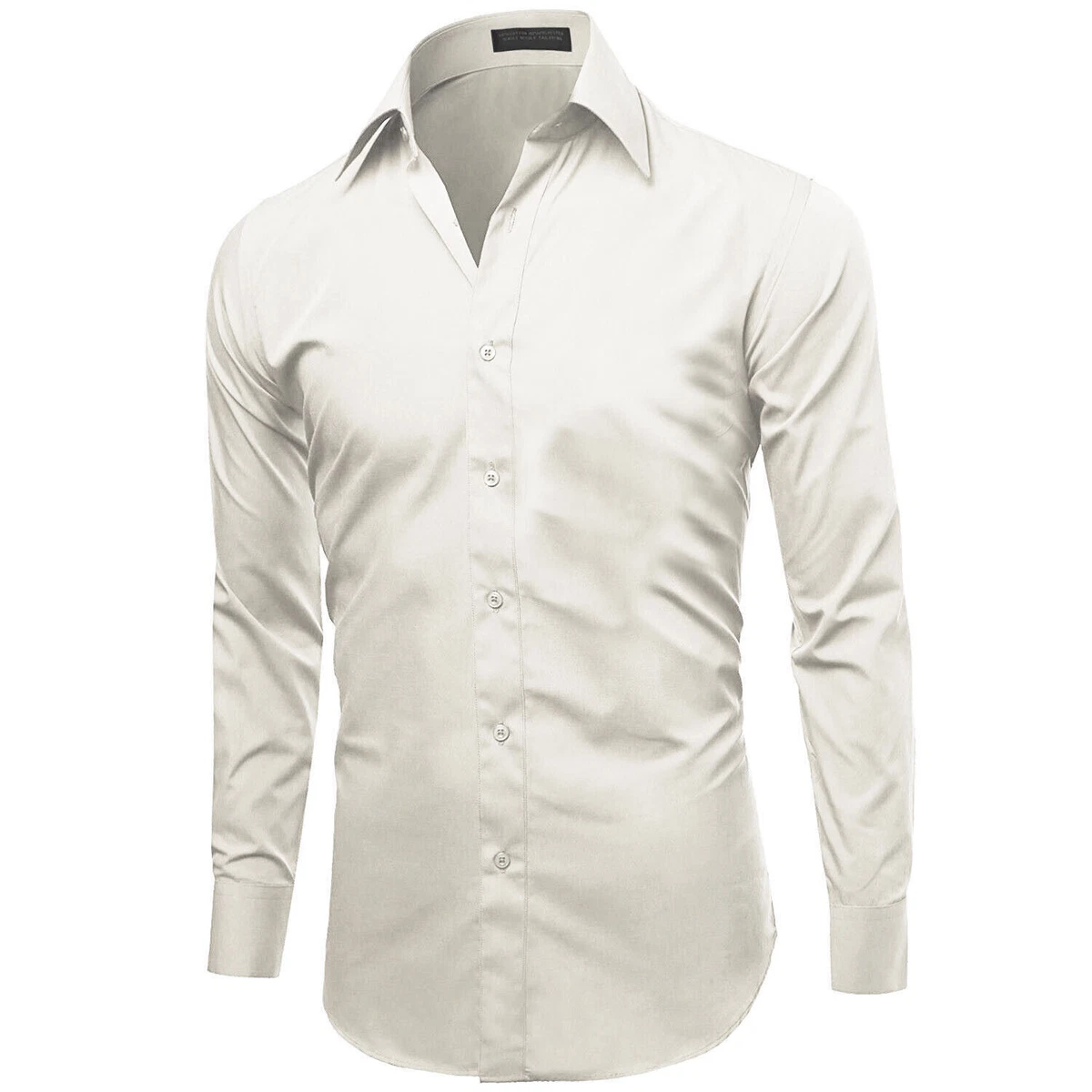 slim fit dress slacks Men's Slim Fit Solid Ivory Formal Shirt main image 1