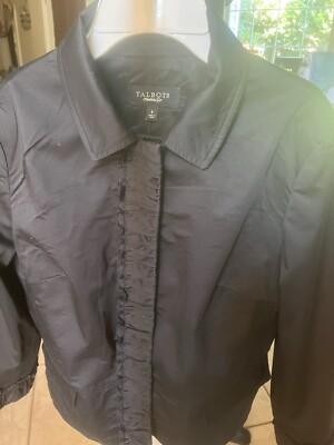 Elegant Dressy Black Blazer Jacket Size 8 Made In China Hidden Buttons Lined