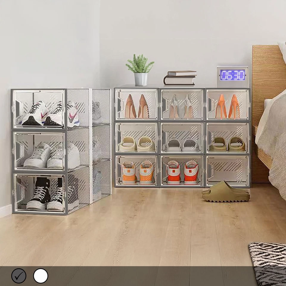 Neo Shoe Storage Boxes 12 pcs Large Box Transparent Clear Plastic Stackable Lids - Image 2 of 4