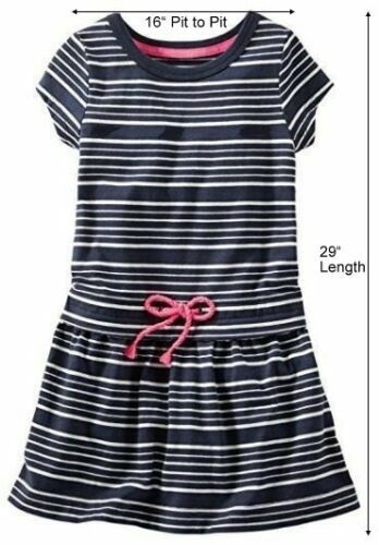 Girls DRESS Drop Waist Short Sleeve Cotton Jersey Sundress BLUE Stripe 5-12 Yrs - Picture 14 of 15