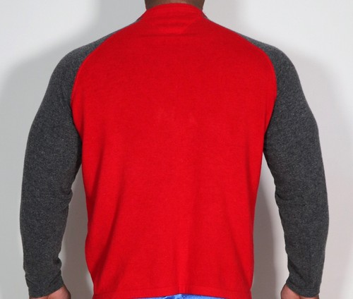 MEN'S RAGLAN WOOL RED/GRAY SWEATER SIZE MEDIUM - Picture 5 of 5