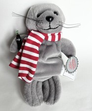 NOS Gray Plush Beanie Animal Seal w/ Scarf Small Coca Cola Coke Bottle 1997