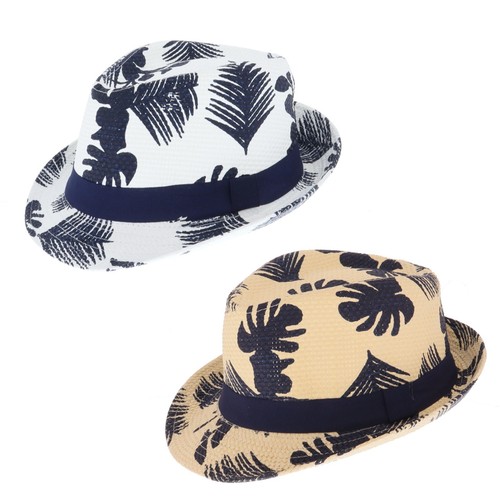 Cappello Trilby Uomo Estivo Stampa Foglia Paglia Bianco o Naturale 57/58/59/60cm