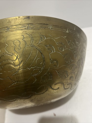 Vintage Chinese Dragon Brass Engraved Large Bowl 10” D - Picture 7 of 12