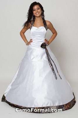 White and Camo Wedding Gown, With 