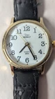 Vintage Timex Women Watch 27mm Gold Tone Indiglo Black Leather Band New Battery