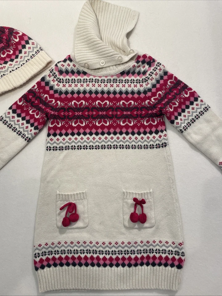 Vestido Jillians' Armario Manga Larga Invierno Tejido Rosa Blanco con Sombrero a Juego Talla 5/6 Foto 3 de 4