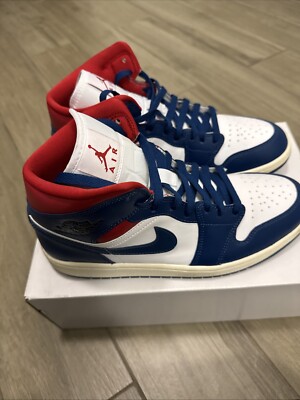 WMNS AIR JORDAN 1 MID French Blue Gym Red Sail White 11W | M