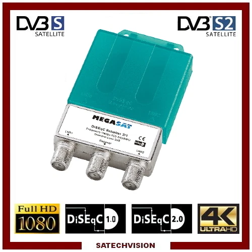 Commutateur DiSEqC 2/1 Megasat, 2 Entrées Satellites 1 Sortie Récepteur HD 3D 4K