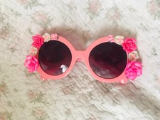 Girls Big Pink Dress Up Sunglasses with Flowers Beach Summer Vacation Floral
