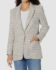 Calvin Klein Women's Beige Tweed Peak-Collar One-Button Blazer Jacket Size 6