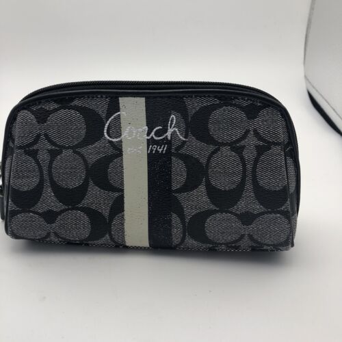 Coach Black Signature C Cosmetic Bag Case Clutch Small Organizer Zip Pouch