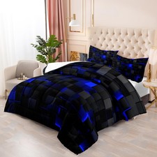 Nttopship Geometric Blue Black Comforter Set,Light Honeycomb 3 Piece Bedding ...
