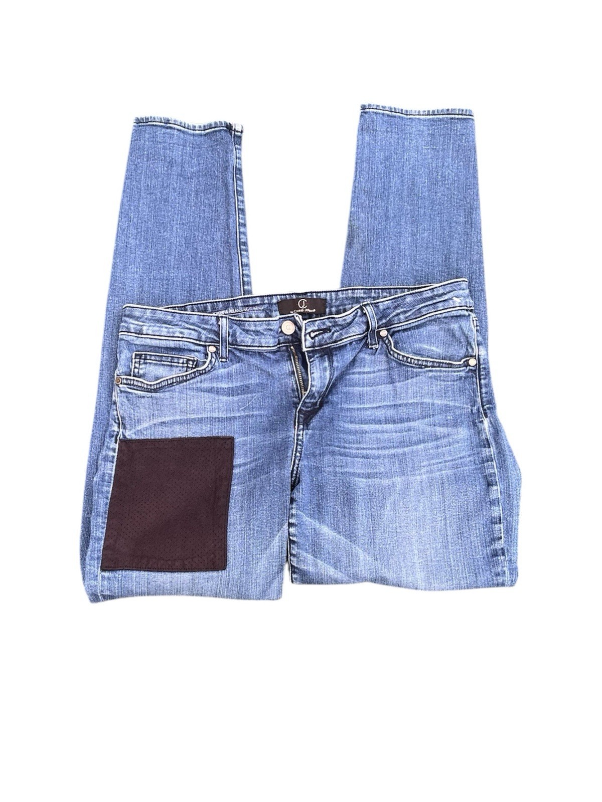 Women Blue Jeans with designer, black frontal pat… - image 2