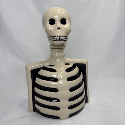Los Azulejos Skelly Tequila Empty Glazed Pottery Skeleton Decanter (Empty)