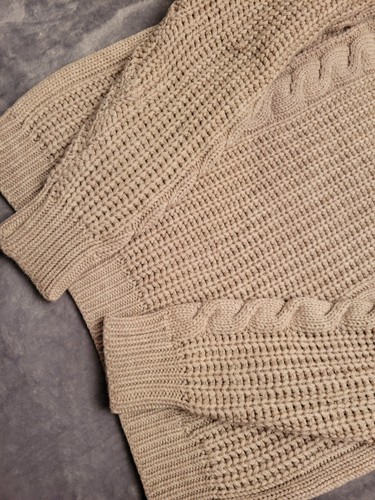 Vintage Timberland Cable Knit Sweater Small Tan Beige Acrylic Fisherman Chunky - Picture 5 of 8